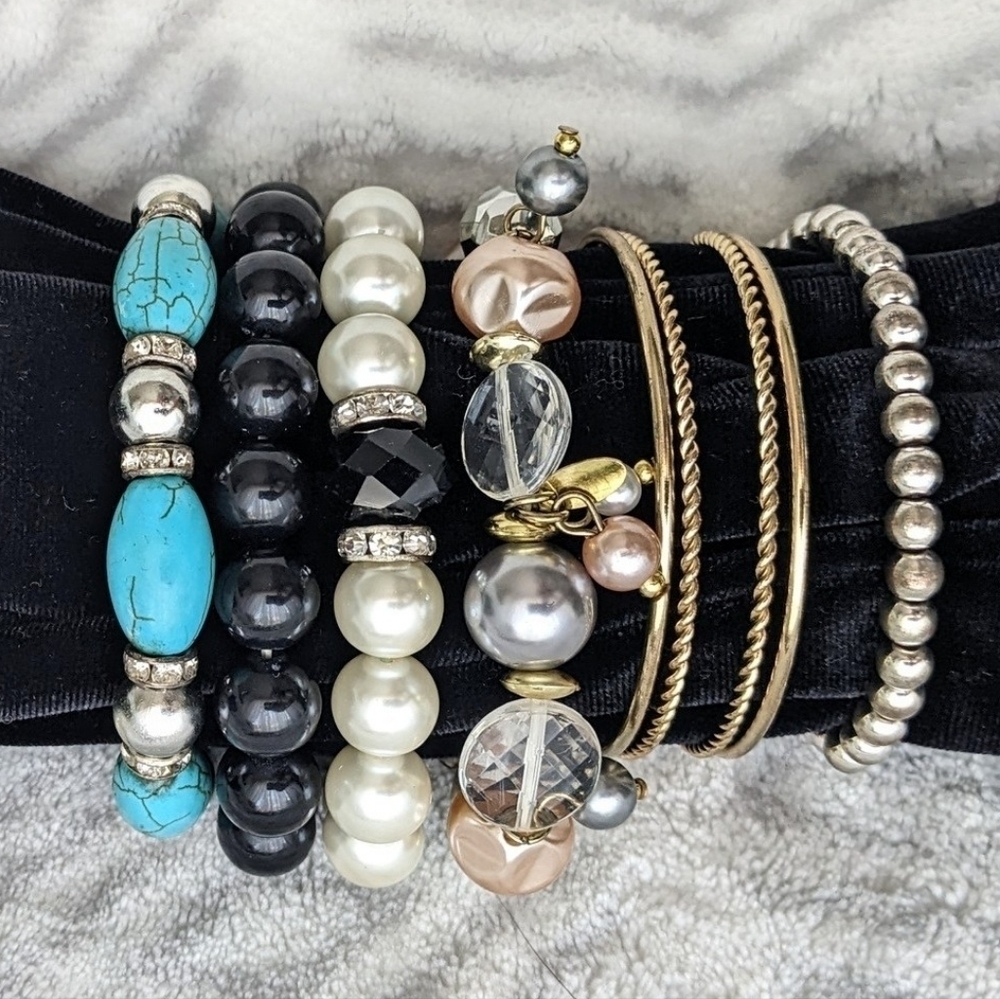 Assorted Bracelets Bangles Cuffs Stretch Bracelets pearl like, turquoise metal